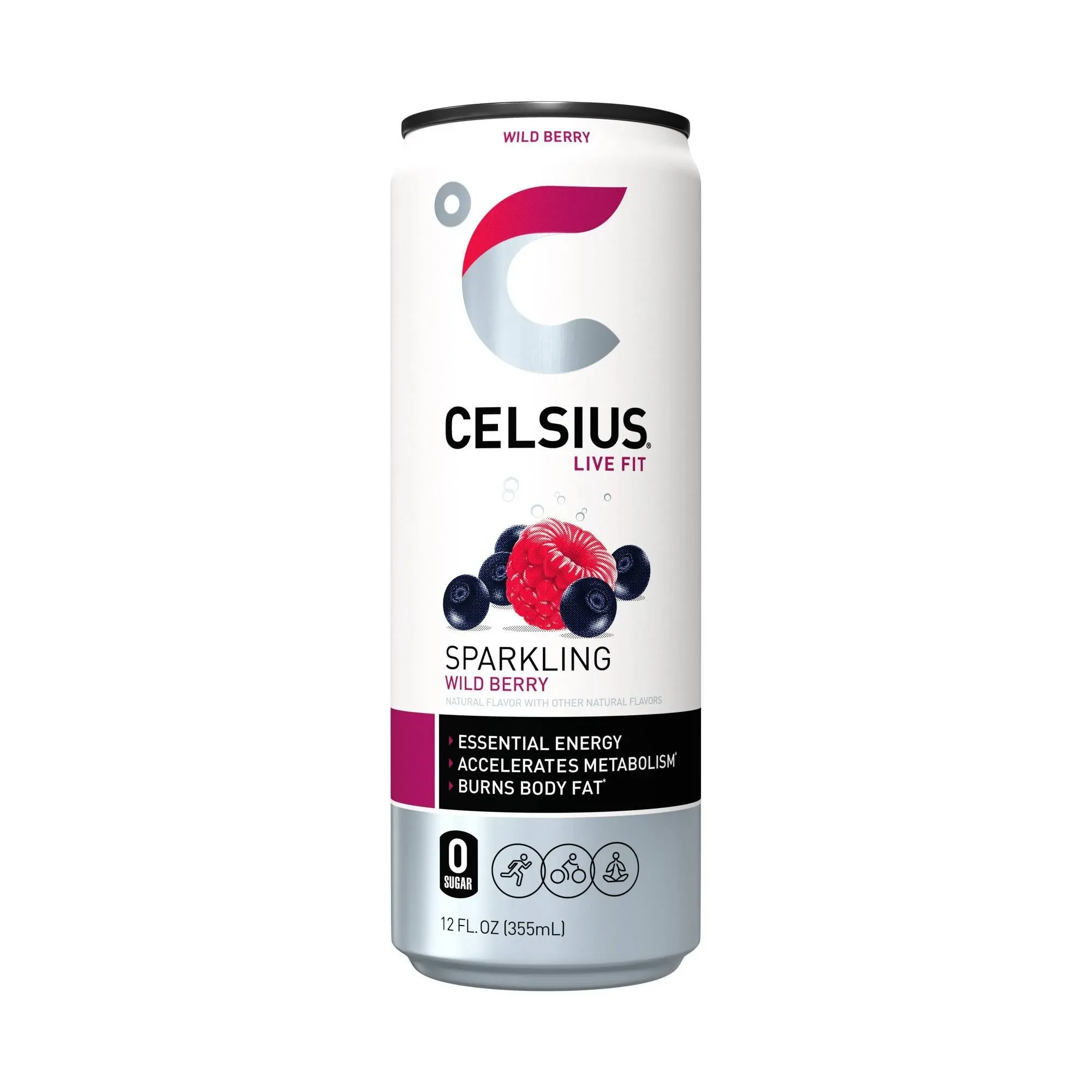 Celsius Essential Energy Drink 12 fl oz, Sparkling Wild Berry (Pack of 12)