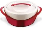 Pinnacle Large Insulated Casserole Dish with Lid 2.6 qt. Elegant Hot Pot Food Warmer/Cooler -Thermal Soup/Salad Serving Bowl Stainless Steel Hot Food Container–Best Gift Set for Moms –Holidays Red