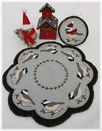 Pre-Washed Wool Felt Penny rug Kit - Cheerful Chickadee - Penny Lane Primitives Candle Mat Kit