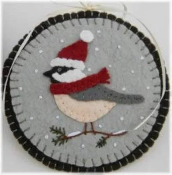 Cheerful Chickadees Penny Rug Kit Pre Washed Wool Applique Kit Bird Pattern