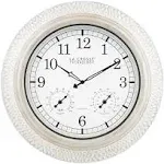 La Crosse Technology 433-29917-INT 21" Indoor/Outdoor Atomic Analog White-Washed Hammered Metal Wall Clock