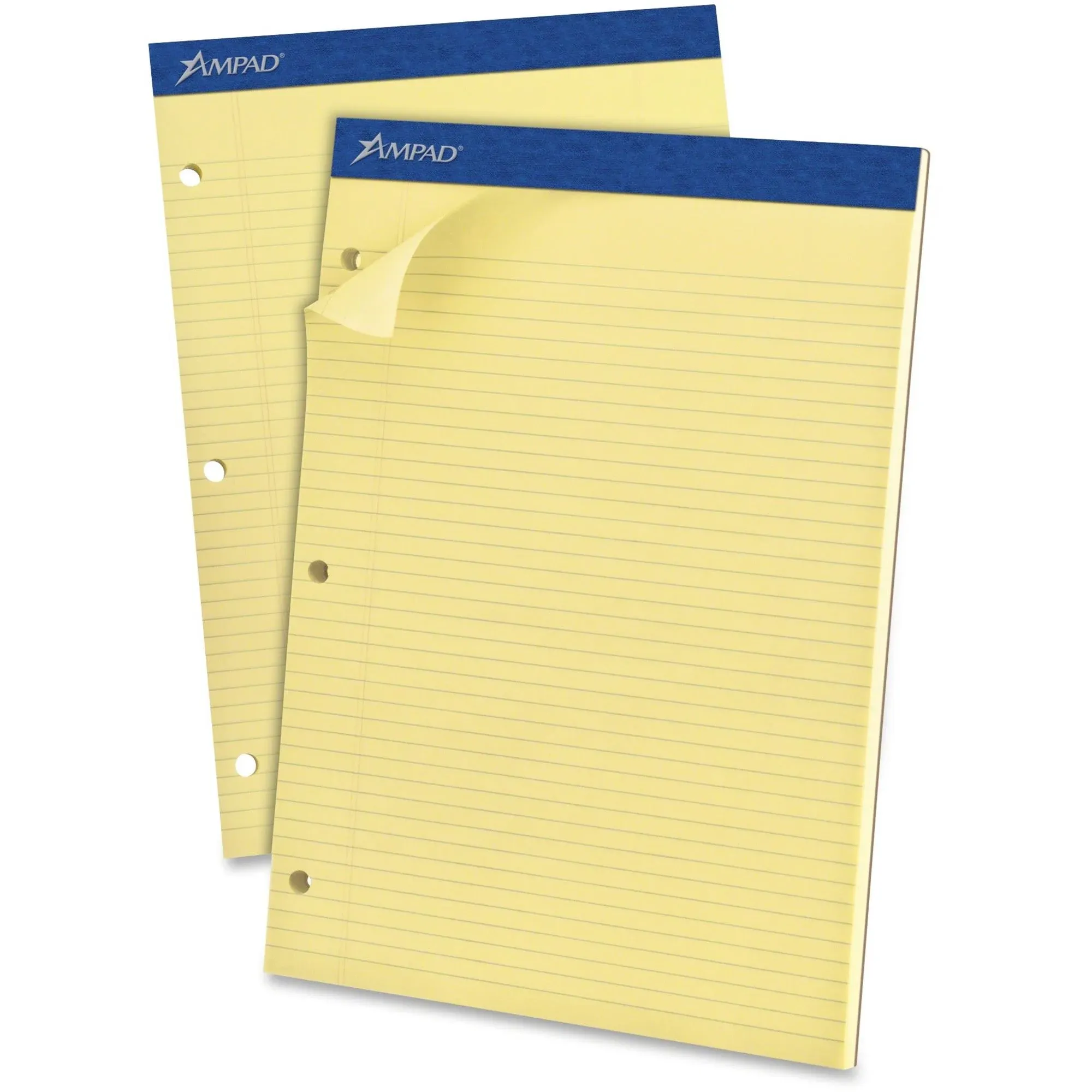 Ampad Double Sheet Pads, Narrow Rule, 8.5 x 11.75, Canary, 100 Sheets - Pad