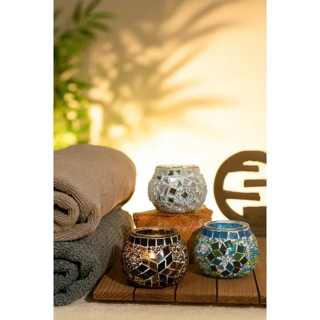 Light Up Your Diwali: Set of 4 Multicolored Glass Mosaic Teaalight Candle Holder