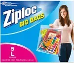 Ziploc Storage Bags, Double Zipper Seal  Expandable Bottom, Large, 5 Count, Big