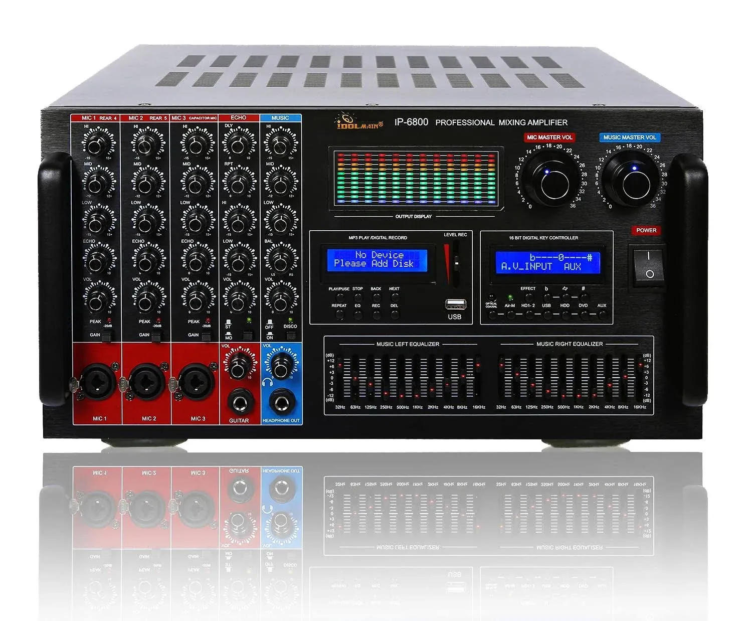 IDOLmain IP-6800 8000W Professional Digital Echo Console Karaoke Mixing Amplifier with 10 Band Equalizer, Phantom Power/HDMI/Optical Inputs