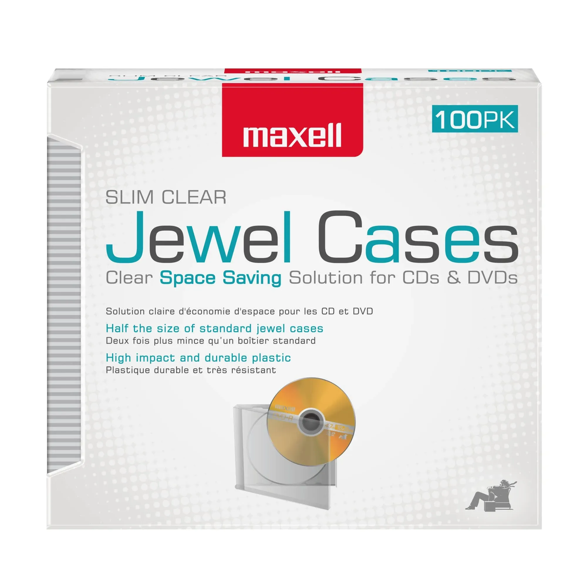 Maxell Slim CD Jewel Cases Clear, 100-Pack 190152