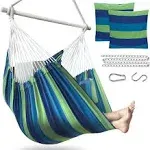 Oversized Hammock Chair Hanging Rope Swing with Hanging Hardware Kit-Max 500 lbs-2 Cushions Included-Sturdy & Safe Steel Spreader Bar with Anti-Slip