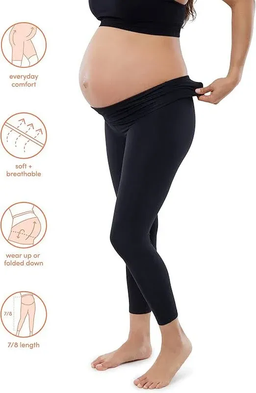 Ingrid & Isabel Basics 7/8 Active Maternity Leggings, Comfortable Fold Over Panel ...