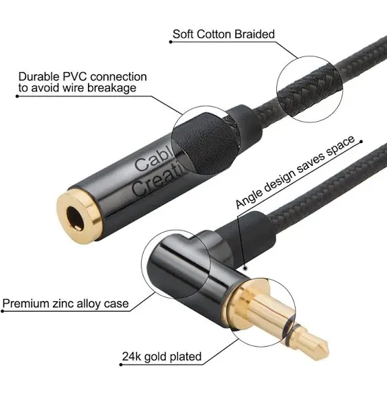 CableCreation 3.5mm Headphone Extension Cable 10FT/3m, 3.5mm TRRS Audio Stereo Cable, Right Angle Auxiliary HiFi Cable with Silver-Plating Copper, 24K Gold Plated (Microphone) for Car Stereos, Speaker