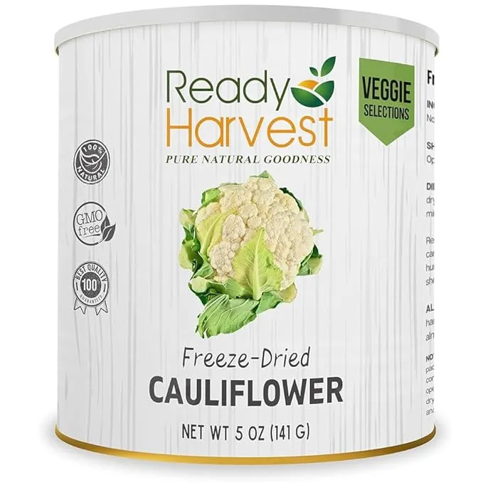 Ready Harvest Freeze-Dried Cauliflower Whole Foods for Emergency Food Storage, Camping Supplies, and Survival Kits | Sealed Fresh in #10 Can | 25-Year Shelf Life | 1 Can