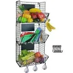 3 Tier Wall Mounted Metal Wire Fruit Storage Basket, Hanging Kitchen Fruit Produce Storage Bins Organizer with S-Hooks and Adjustable Chalkboards, Multipurpose Bathroom Rack/Stand(Black)