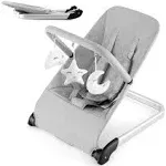 BABY JOY Baby Bouncer, Foldable Baby Bouncer Seat with 5-Point Safety Harness, Removable Fabric Cover & 3 Plush Toys, Portable Infant Bouncer for Babies 0-6 Months (Grey)