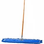 Commercial Dust Mop & Floor Sweeper, 36 in. Dust Mop for Hardwood Floors, Reusable Dust Mop Head, Wooden Broom Handle, Industrial Dry Mop for Floor Cleaning and Janitorial Supplies, Blue