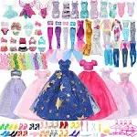 60pcs Doll Clothes and Accessories Fashion Dress Wedding Gowns, Daily Tops Pants Outfits Jumpsuit Swimsuits Bikini, 10 Mini Dresses Skirts, Shoes Hangers Dollhouse Accessories for 11.5 inch Girl Doll