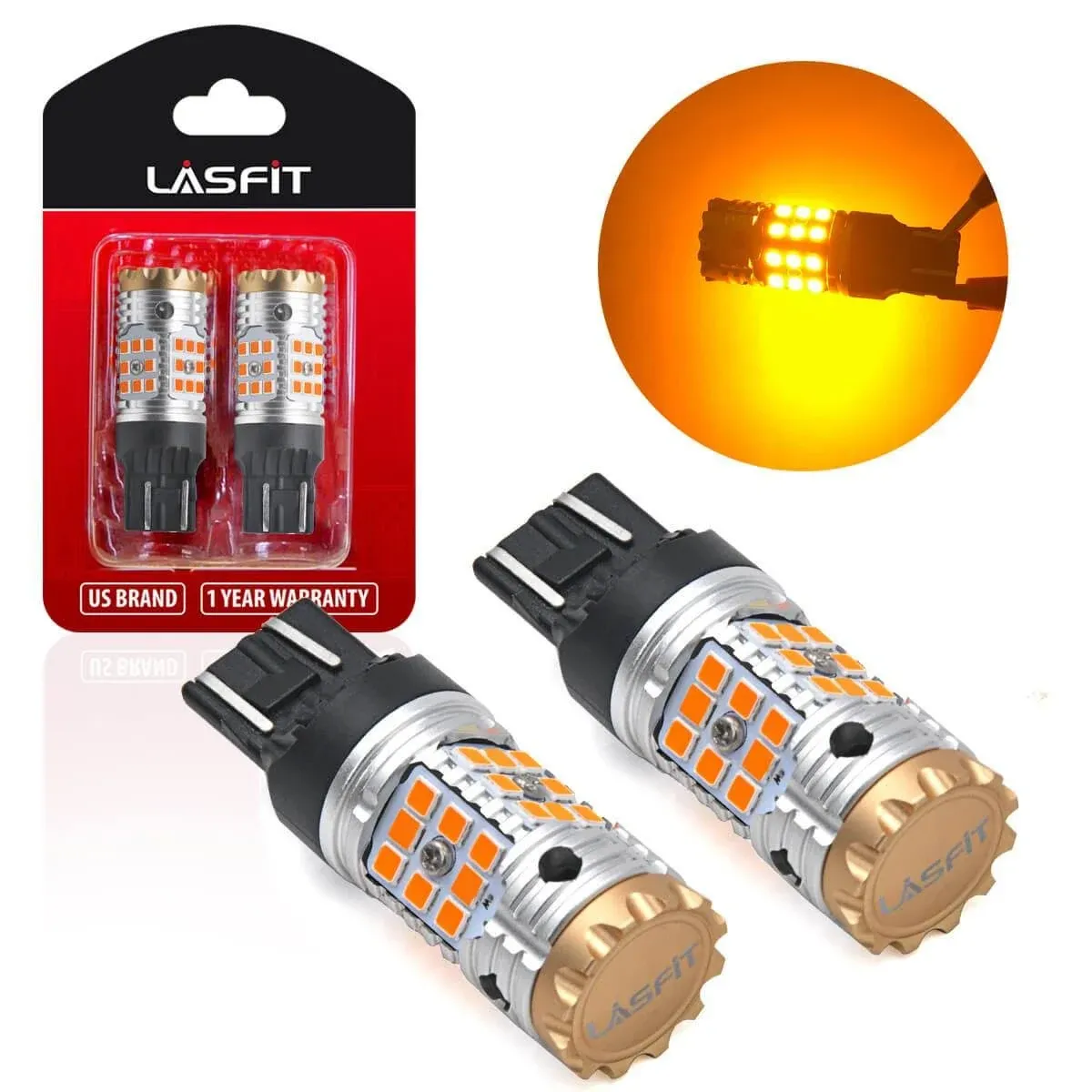 LASFIT 7443CK LED Bulb 7443NA 7444NA with CK Socket CANBUS Anti Hyper Flash LED Turn Signal Light Bulb, Plug & Play, Amber Only(Pack of 2)