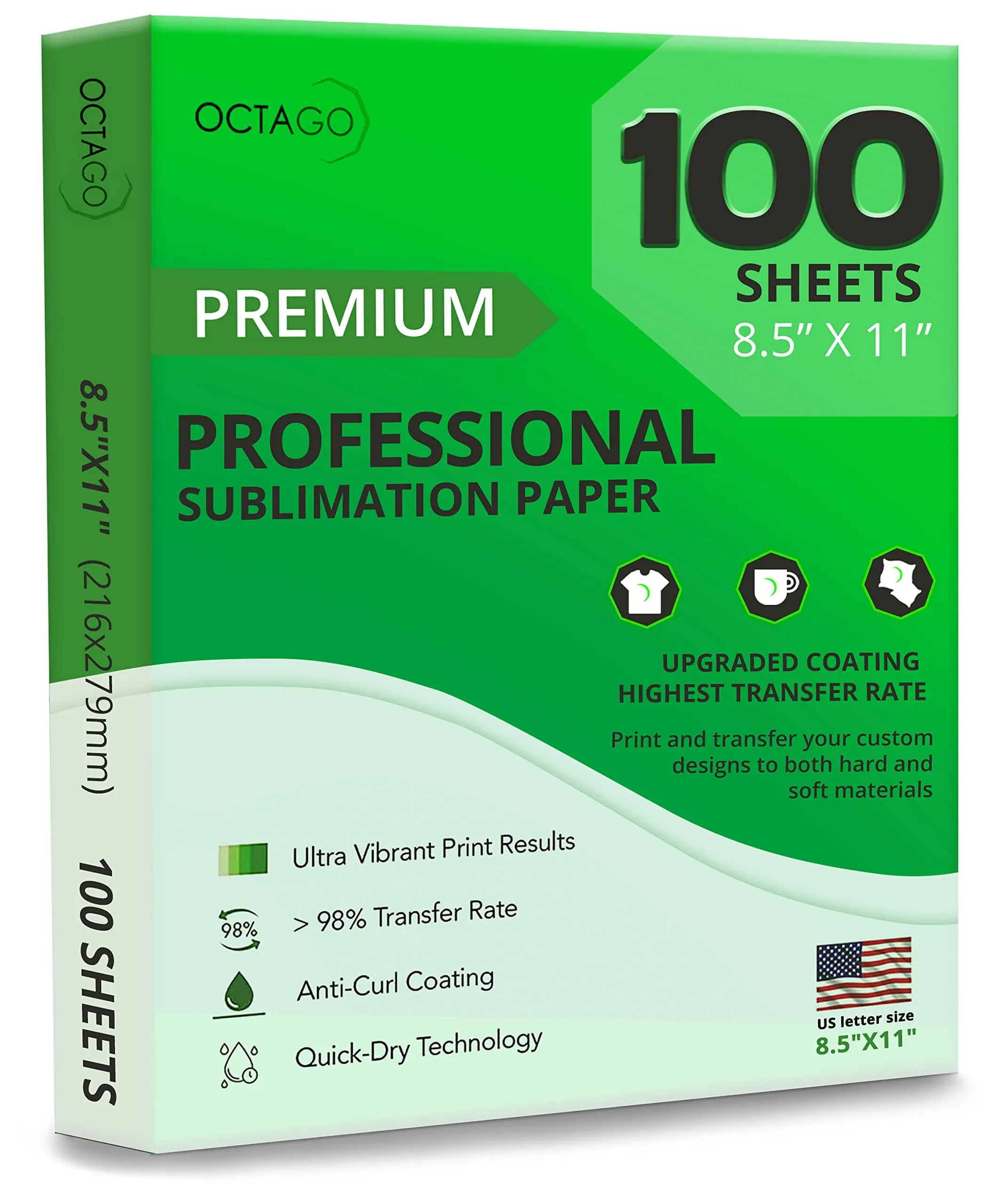 Octago Premium Sublimation Paper (8.5X11 Inches) Dye Sublimation Heat Transfer P