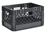 Juggernaut 16 Quart Storage Crate, Milk Crate Plastic Basket w/ 4 Handles, Organizer Bins for Office Storage & Classroom Organization, 4-Pack, Black