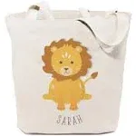 Personalized Name Lion Cotton Canvas Gym, Yoga, Shopping Travel Reusable Shoulder Tote and Handbag, Kid&#39;s Gift, Animal Bag, Cute Bag, Gifts