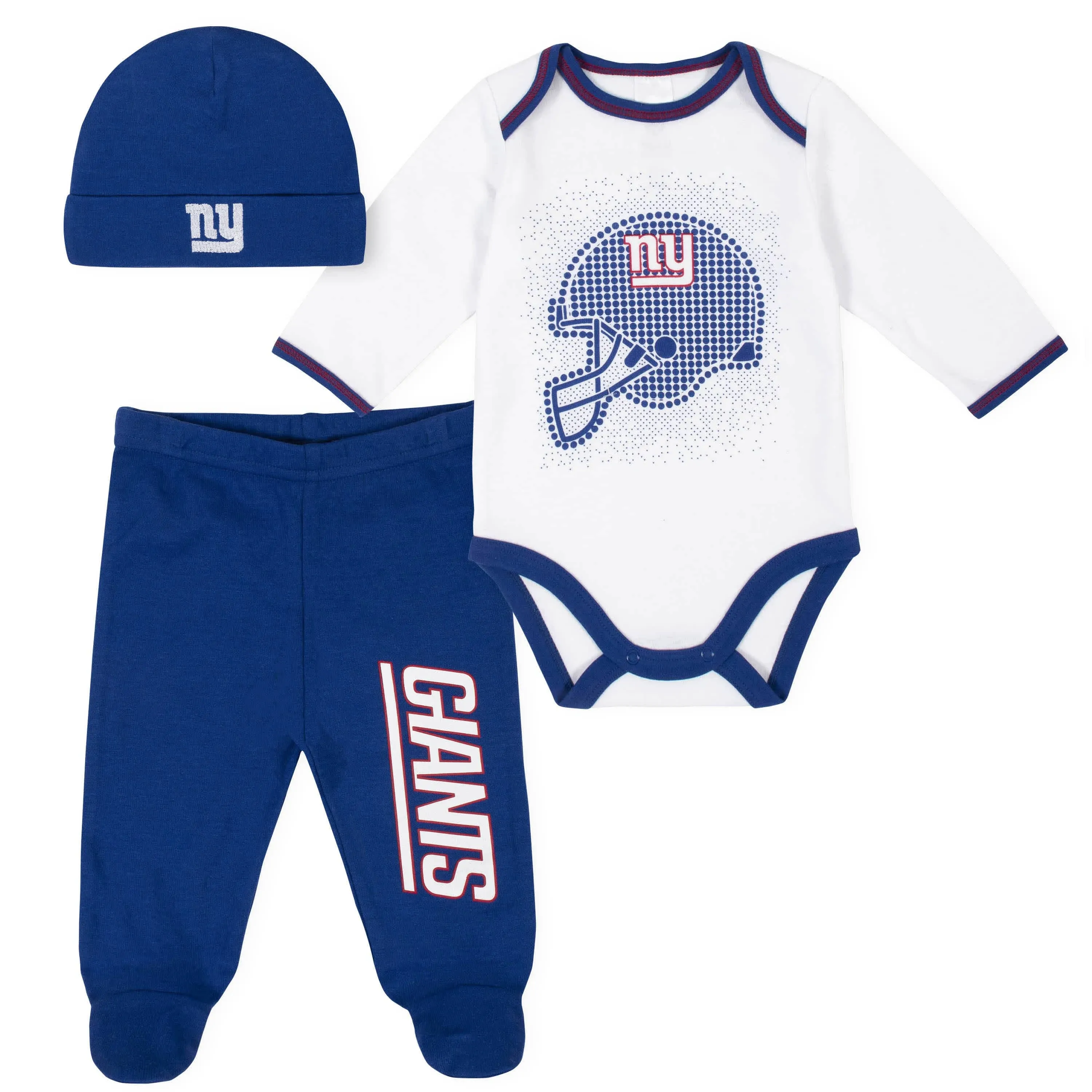 NFL baby-boys 3 Pack Bodysuit Footed Pant and Cap Registry Gift Set