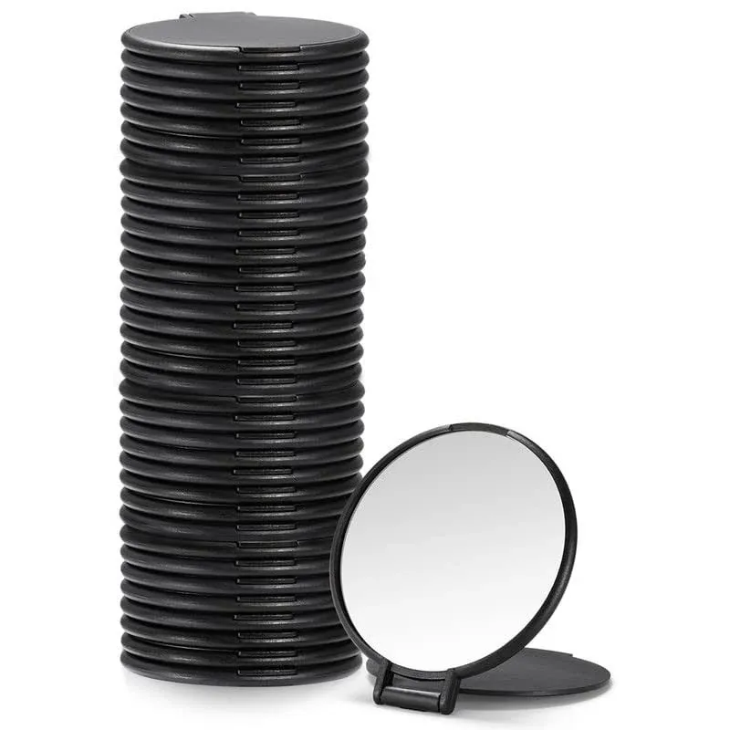 Qislee Compact Mirror Bulk, Round Makeup Mirror for Purse, Set of 36 (Black)