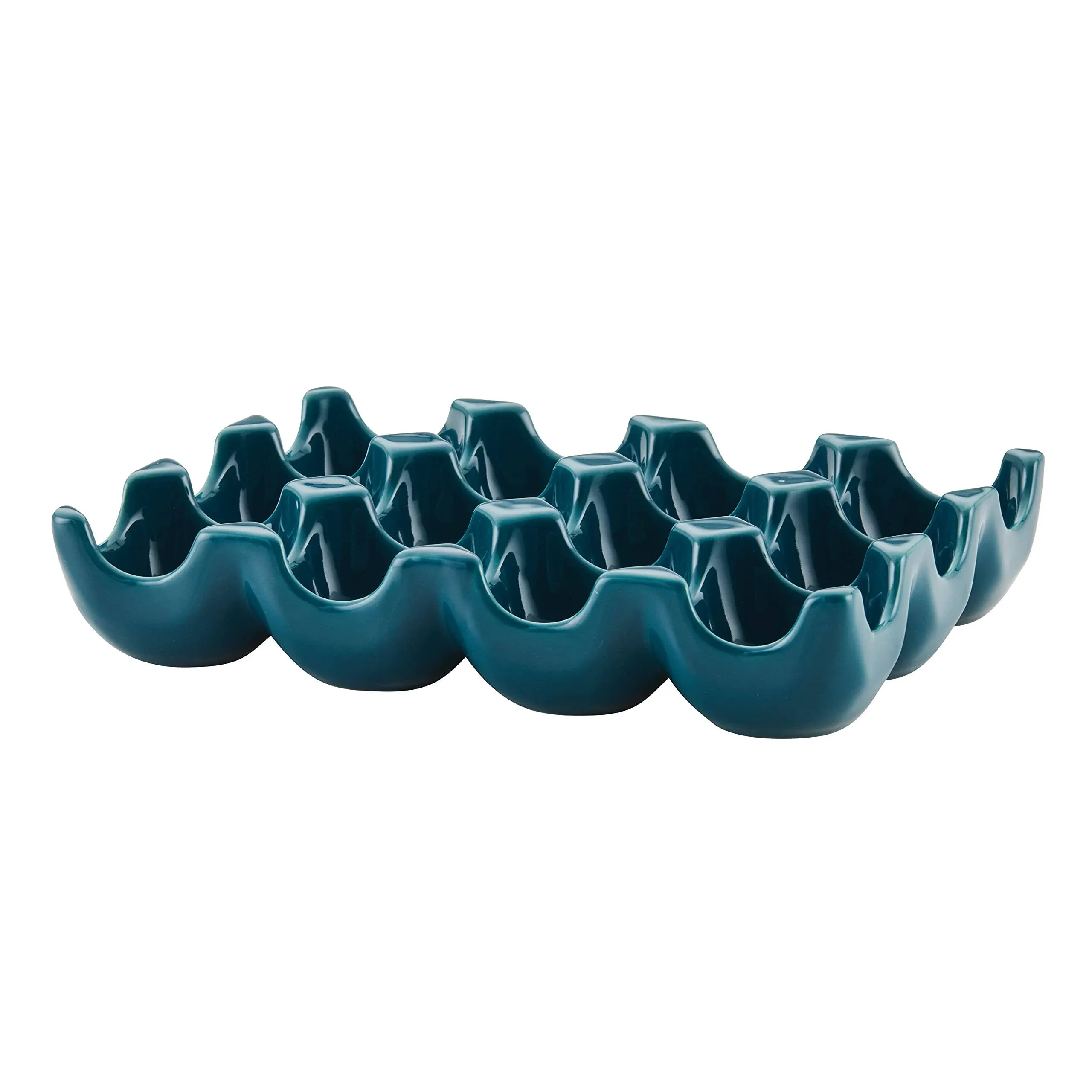 Rachael Ray Solid Glaze Ceramics Egg Tray 12-Cup - Teal