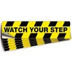 iSYFIX Watch Your Step Floor Decals Stickers - 6 Pack 20x5 Inch - Premium Self-Adhesive Vinyl, Laminated Anti-Slip, Water Resistance, sticker Indoor & Outdoor