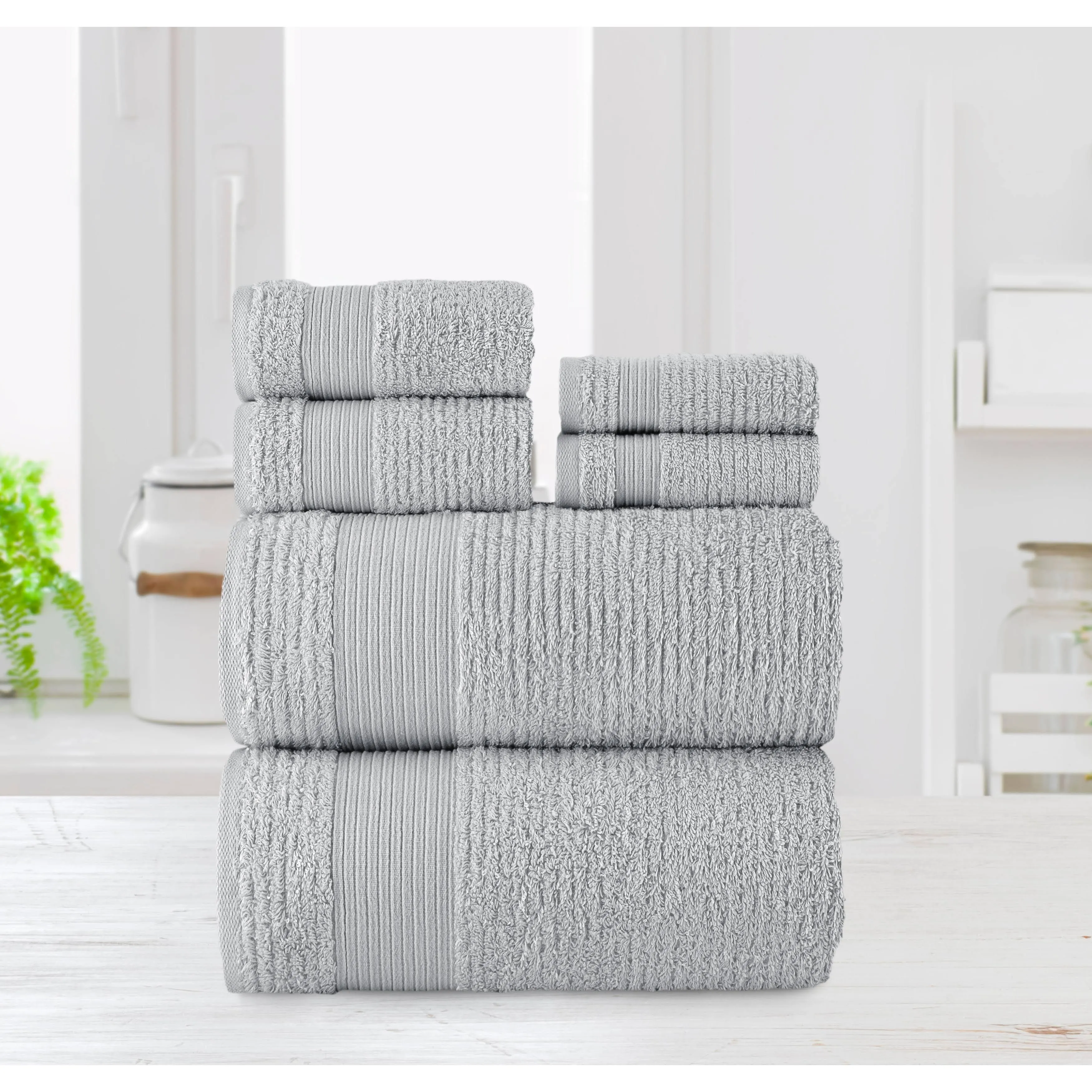 Chic Home Premium 6-Piece 100% Pure Turkish Cotton Towel Set - 2 Bath Towels, 2 Hand Towels, 2 Washcloths, Jacquard Weave Design, Hypoallergenic, Durable, Oeko-TEX Standard 100 Certified, Grey