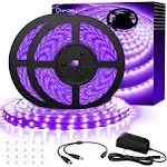 Onforu 65.6ft LED Black Light Strip, 1200 Units Lamp Beads, 12V Flexible Blacklight Fixtures, 20m LED Ribbon, Non-Waterproof Black Lights for Glow