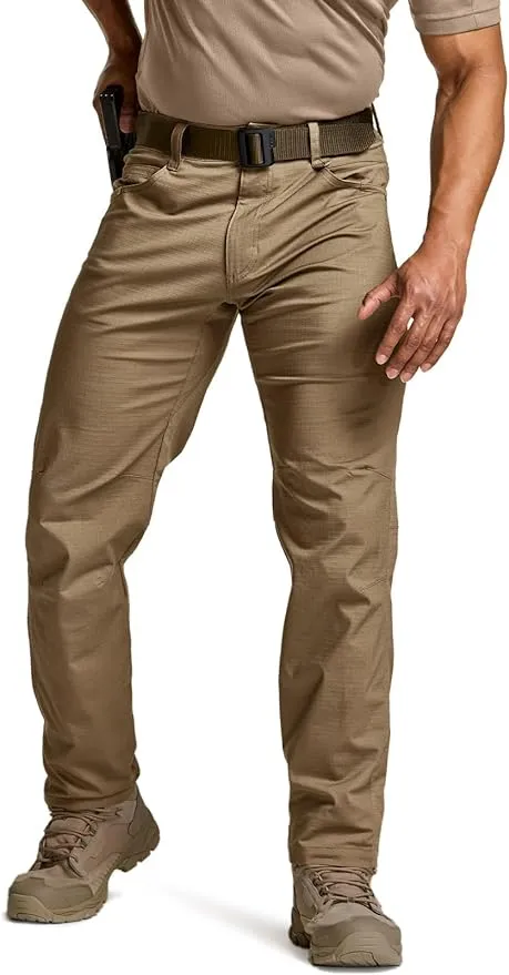 CQR Men's Flex Stretch Tactical Pants, Water Resistant Ripstop Cargo Pants, Lightweight EDC Outdoor Work Hiking Pants