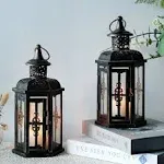 JHY Design Set of 2 Decorative Lanterns -10 inch High Vintage 2-Black