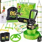 EG Exposed Gear Ninja Warrior Obstacle Course for Kids | 50 Feet Ninja Slackline Kit | Including Climbing Ladder Ninja Wheel and More | Perfect Kids