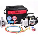 XtremepowerUS 3CFM 1/4HP Air Vacuum Pump HVAC R134a R12 R22 R410a A/C Refrigeration Kit AC Manifold Gauge Carrying Tote