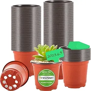 GROWNEER 120 Packs 4 Inch Plastic Plant Nursery Pots with 15 Pcs Plant Labels, Seed Starting Planting Pot Flower Planter Container for Succulents, Seedlings, Cuttings, Transplanting