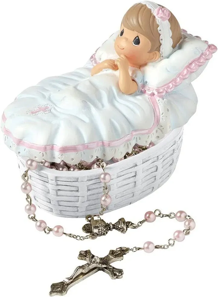 Baptized In His Name Resin Box with Rosary Precious Moments