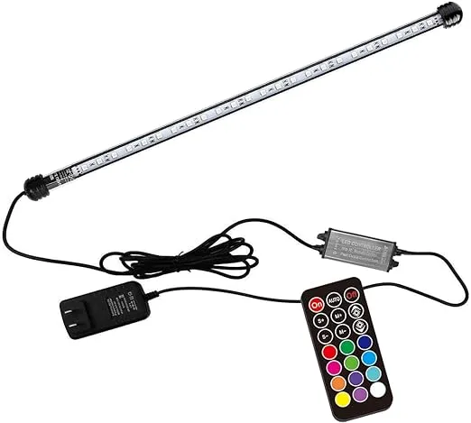 LED Aquarium Light, 19.5 inches Fish Tank Light RGB Color Underwater light Submersible Crystal Glass Lights, 27 LED Beads, Brightness Adjustable Memory Function, LED Light bar Stick for Fish Tank