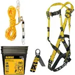 DEWALT Rooftop safety kit with D1000 harness with Pass-Thru Chest and Tongue Buckle Legs, 50' vertical lifeline w/rope adjustor and reusable rooftop anchor