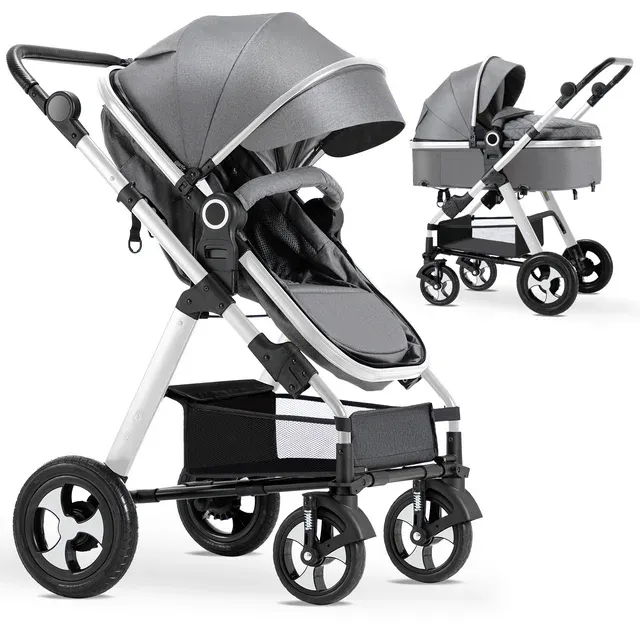 Blahoo Baby Stroller for Newborn, 2 in1 High Landscape Stroller, Foldable Aluminum Alloy Pushchair with Adjustable Backrest.Adjustable Awning, Variable Seat and Recliner(Black)