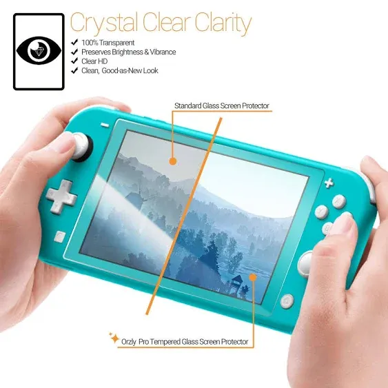 Orzly Screen Protector for Nintendo Switch Lite 2019 Model [4 Pack] Tempered Glass Screen Protectors. No Bubbles Easy Installation Anti Scratch Edition