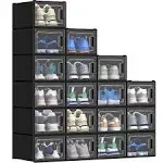 YITAHOME Stackable Shoe Storage Organizers and Containers - 18 Pcs Medium Size Boxes with Drawers - Black