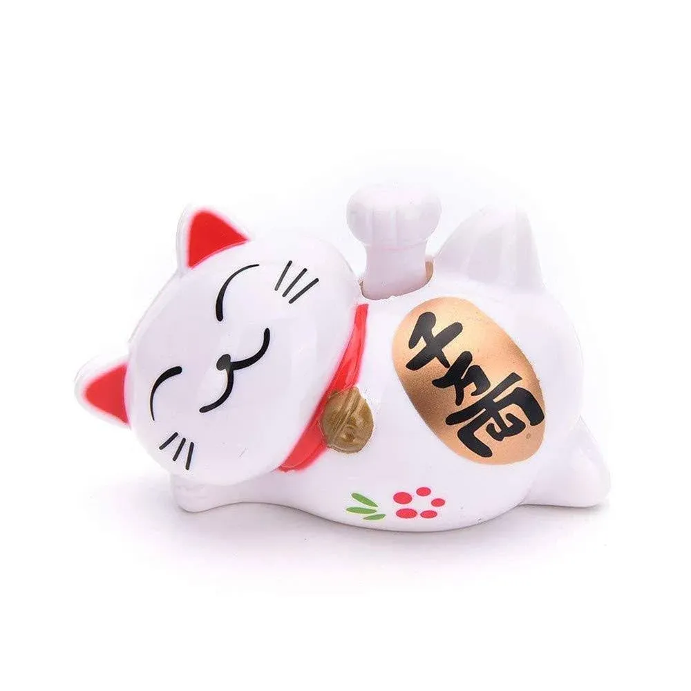 Maneki Neko, Solar Powered Lucky Cat, with Wealth Pattern Good Luck Wealth Comin