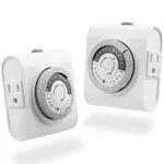 GE 24-Hour Heavy-Duty Indoor Plug-in Mechanical Timer, 2 Pack, 2 Grounded Outlets, 30-Minute Intervals, Daily On/Off Cycle, Lamps, Seasonal, Christmas