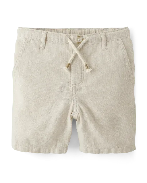 Boys Pull On Shorts - Linen - Bisquit