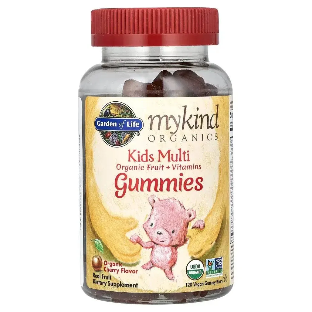 Garden of Life mykind Organics Kids Gummy Vitamins - Fruit - Certified Organic, Non-GMO & Vegan Complete Children's Multi - B12, C & D3 - Gluten, Soy & Dairy Free, 120 Real Fruit Chew Gummies