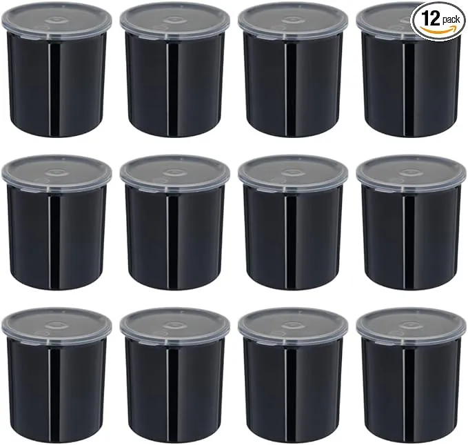 Carlisle FoodService Products Classic Round Storage Container Crock with Lid for Kitchen, Restaurants, Home, Plastic, 1.2 Quarts, Black