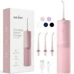 Sejoy Portable Water Flosser, Cordless Teeth Cleaner, 1900 Times/Min Pulse Rate Rechargeable Teeth Cleaner, 3 Modes with 140ml Tank, Pink