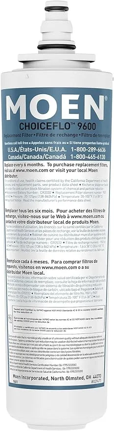 Moen 9601 ChoiceFlo Replacement Water Filter Compatible with Moen Sip Filtered Kitchen Faucets