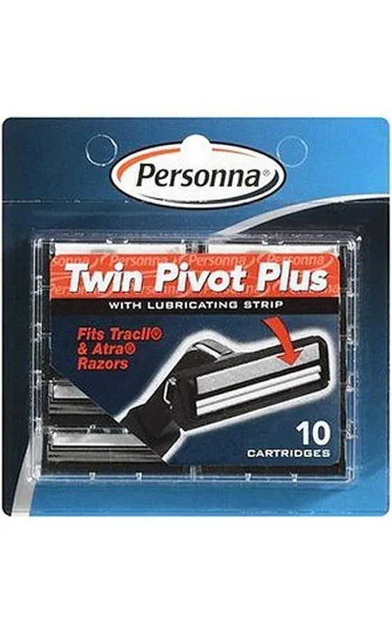 All Metal Heavyweight Chrome ATRA Compatible Twin Blade Razor & 10 Personna Pivot Plus Blades