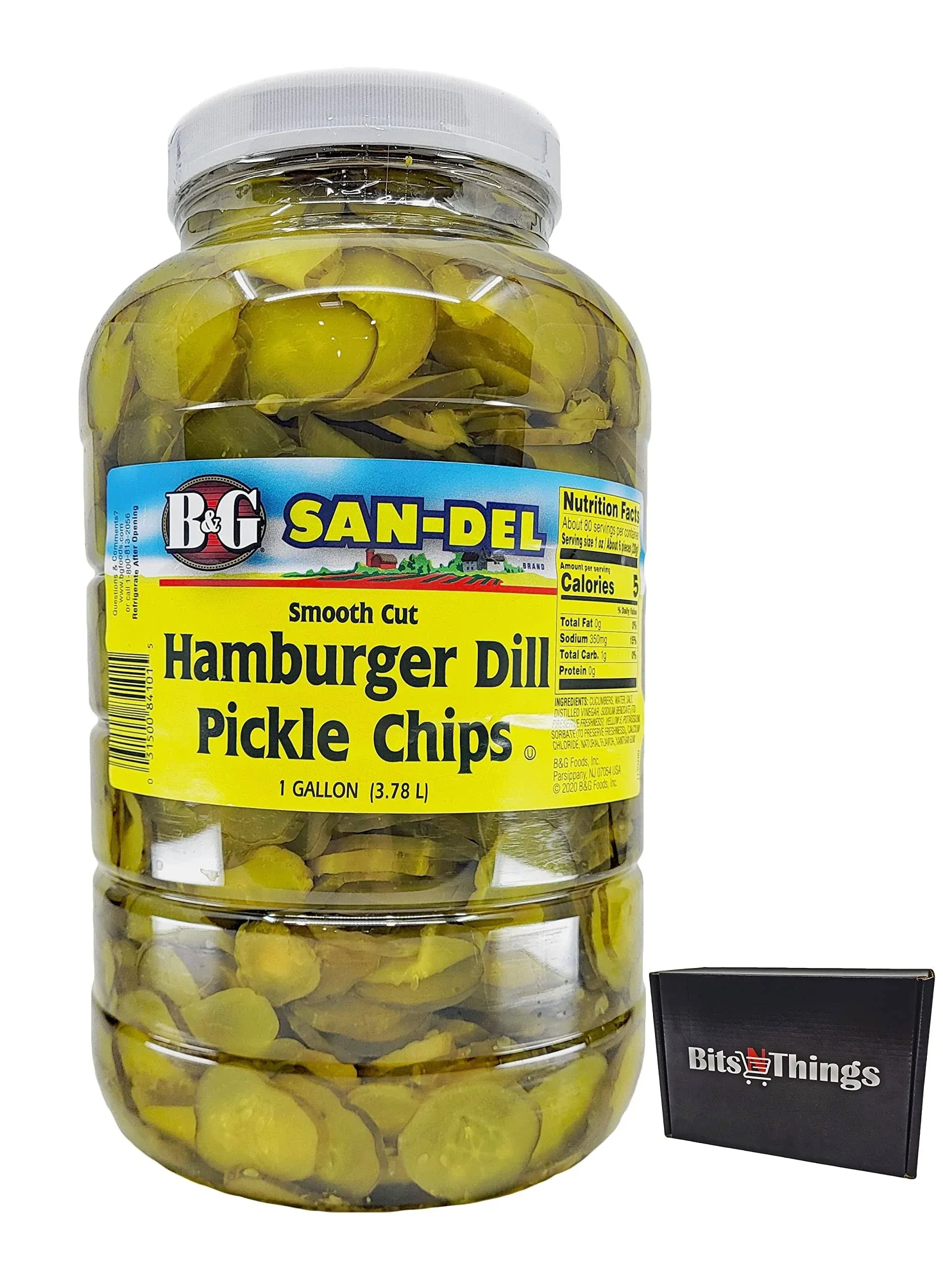 B&G San-Del Smooth Cut Hamburger Dill Pickle Chips 1 Gallon