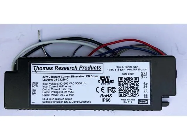 Hubbell Thomas Research Products LED30W-24-C1250-D LED Driver, Constant Current, Dry and Damp Location Rated. Dimmable