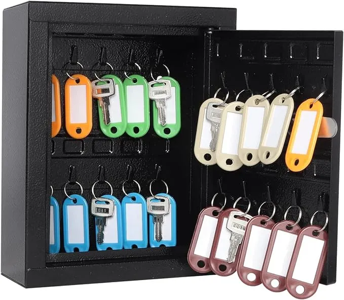 Security Metal Key Box with 20 Hooks, Medium Adjustable Wall Mount Combination L